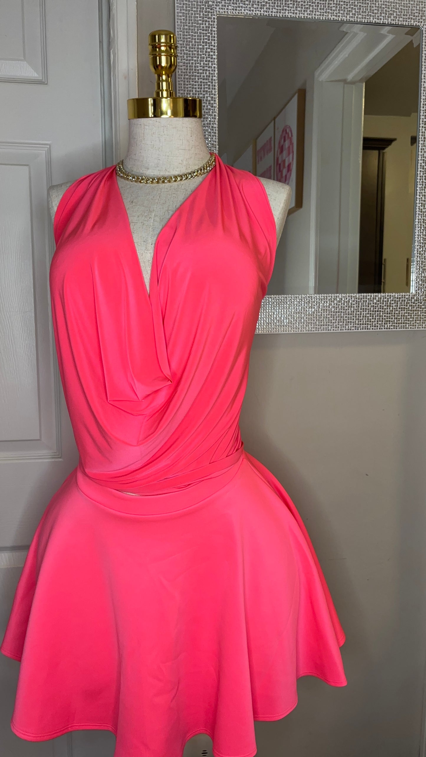 Pink 2-Piece Matching Skirt and Halter Top Set