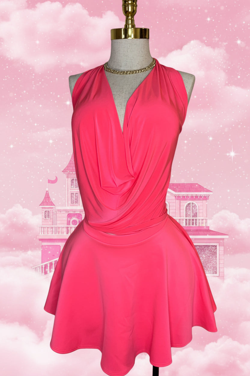 Pink 2-Piece Matching Skirt and Halter Top Set