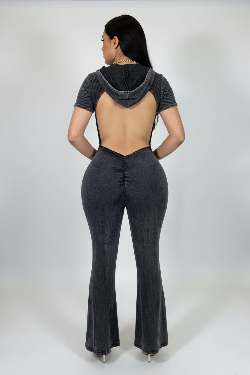 Gray Hooded Jumpsuit Sculpting Activewear | Sophi Haus