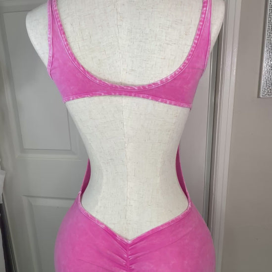 Women’s Acid Wash Pink Backless Shorts Romper – Elegance in Motion Activewear | Sophi Haus
