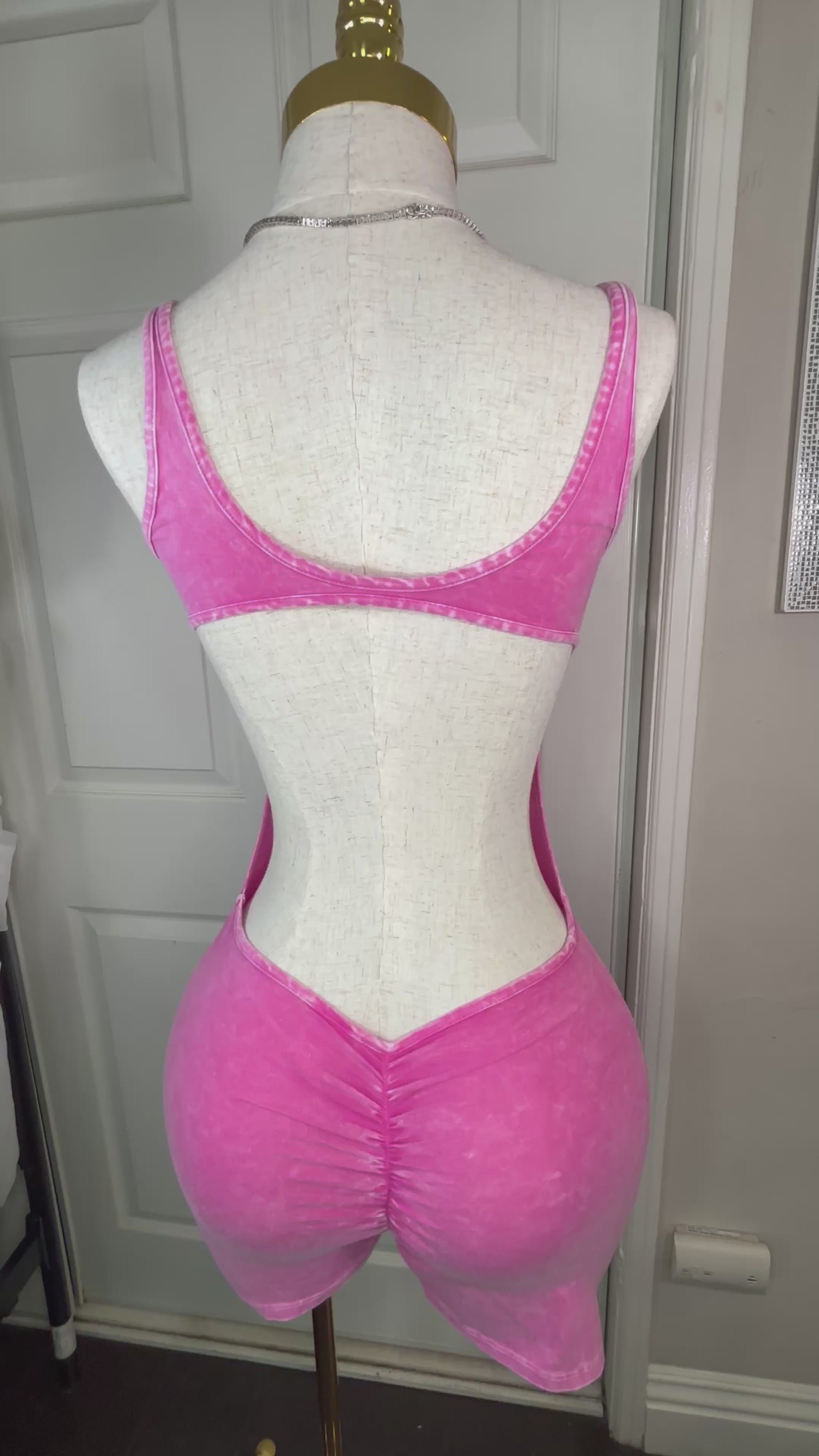 Women’s Acid Wash Pink Backless Shorts Romper – Elegance in Motion Activewear | Sophi Haus